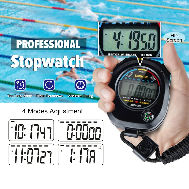 Stopwatch Daily Sports Stopwatch Digital Timer Counter Handheld LCD Chronograph Running ...