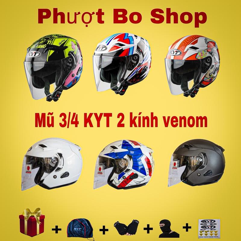 Mũ Bảo Hiểm 3/4 KYT Venom Hai Kính : Tặng Kèm Bao Tay + Khăn Nija Helmet KYT 3/4 Chính Hảng