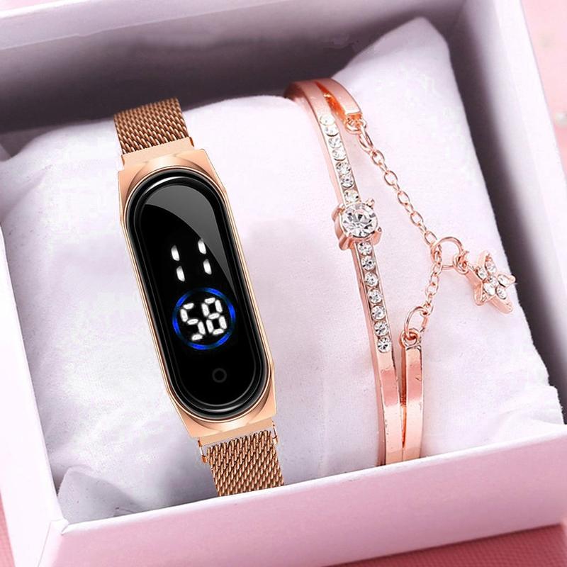 Đồng Hồ Hình Chữ Nhật, Dành Cho Nữ, Đồng Hồ Nam Chì, Đồng Hồ Kỹ Thuật Số, Bộ Vòng Tay 0