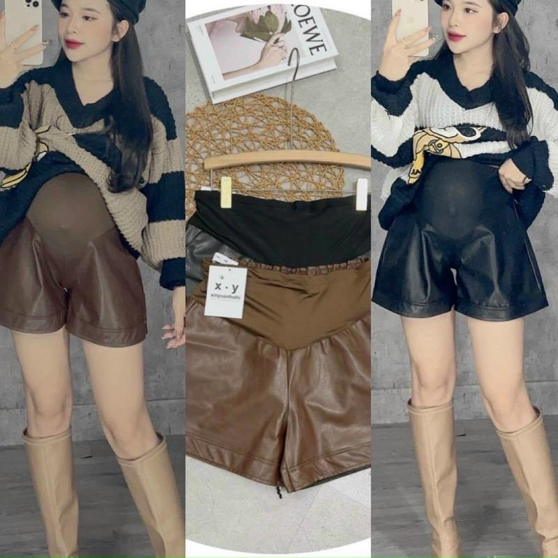 Quần Sooc Da Mặc Bầu Và Sau Sinh Váy Bầu Đầm Bầu Kem