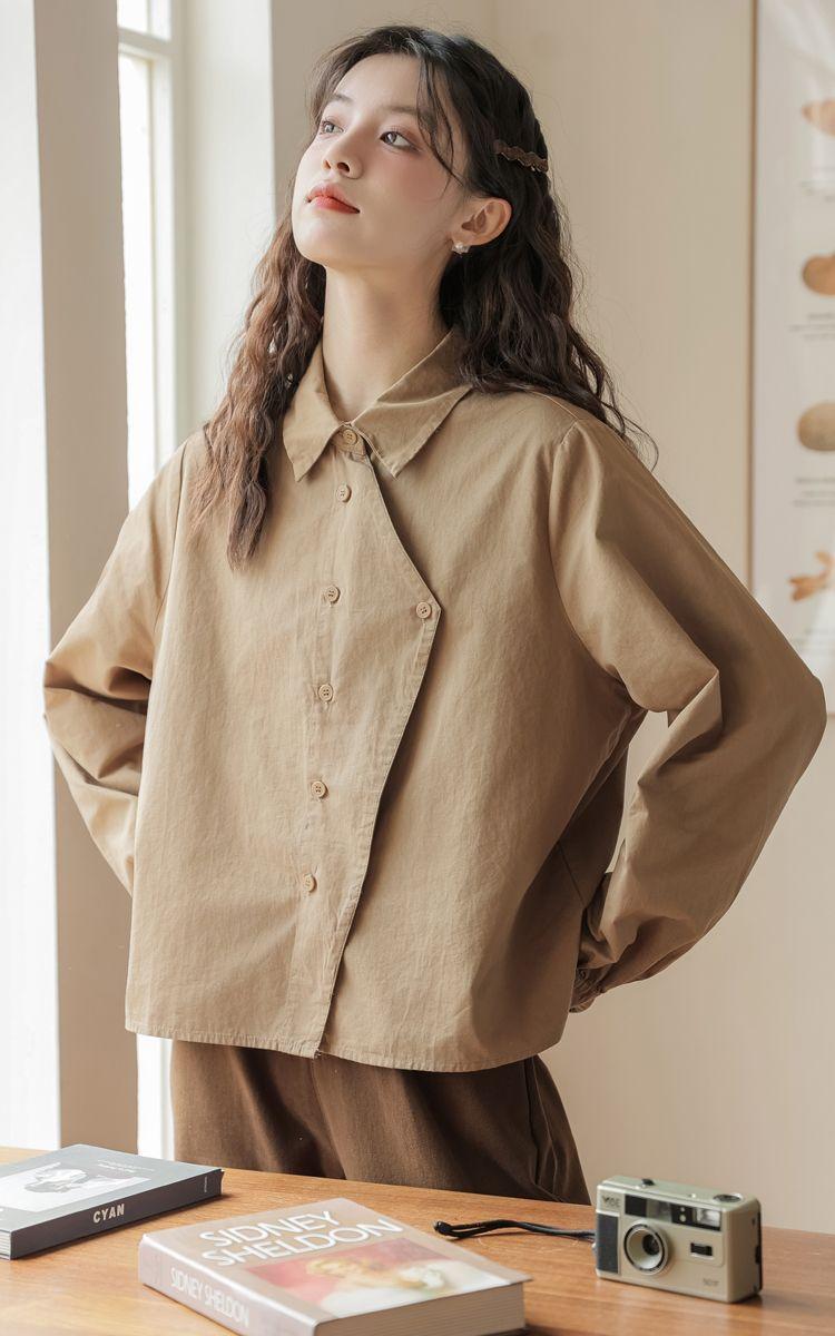 Product Introduction of Áo Sơ Mi Dài Tay Phong Cách Preppy Phong Cách Nhật Bản, Áo Sơ Mi Rộng Thường Ngày Bên Trong, Áo Bất Đối Xứng Hàng Mới Về Cho Mùa Xuân, Mùa Thu Và Mùa Đông Năm 2025 4