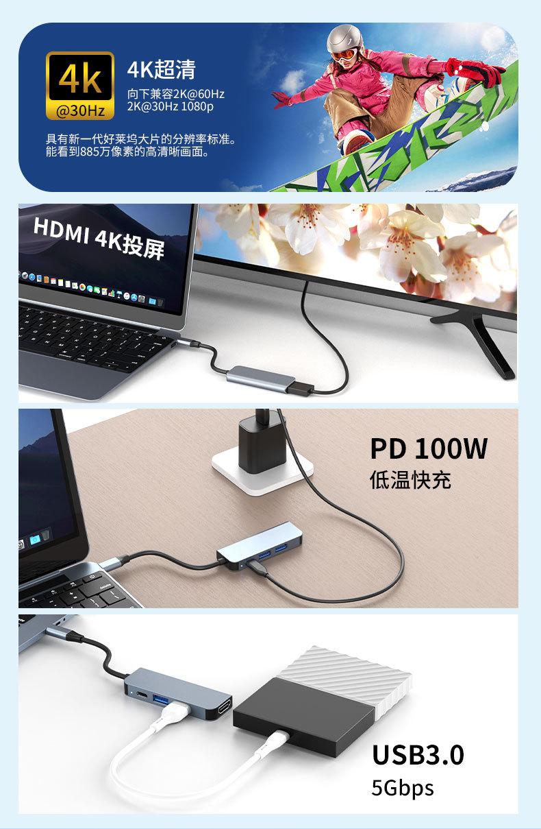 Product Introduction of USB-c Hub Multi-Function Expansion Dock Hdmi4k HD USB Notebook 4-in-1 Type-C Extender 1
