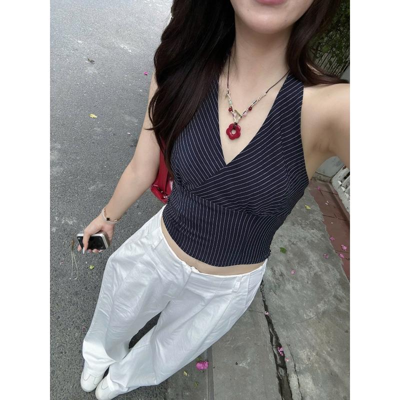Product Introduction of (KHÔNG KÈM MÚT) Áo Croptop Linen Cổ Yếm Cột Dây Basic Samsu.clothing_saigon Women Nữ Kem Thun 23