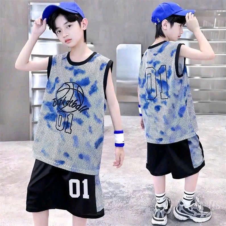 Bộ quần áo ba lỗ thông hơi thể thao ngắn tay trẻ em mùa hè dành cho bé trai 17-45kg,chất thông hơi thể thao,Sét đồ thể thao mùa hè trẻ em 5