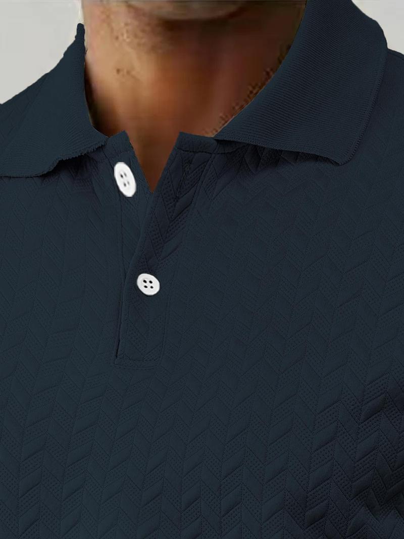 Product Introduction of Men's Regular Fit Plain Jacquard Polo Shirt, Casual Short Sleeve Button Collar Top for Summer, Fashion Men's Clothes for Daily Wear 9
