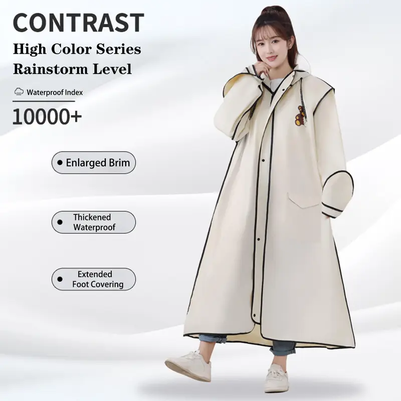 Long Raincoat, Fashionable Raincoat with Reflective Stripe Design, Portable Waterproof Raincoat for Electric Bike Riding, Outdoor Essentials 6