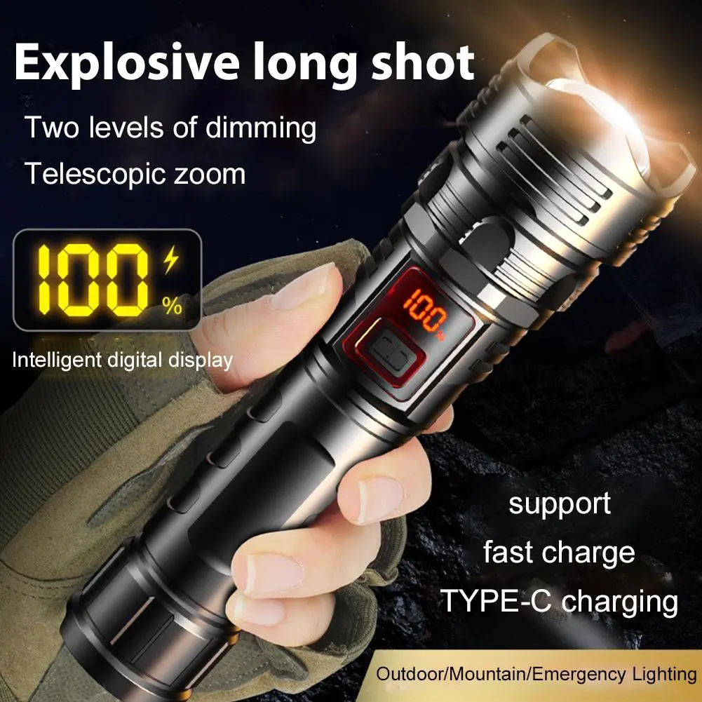 1 Pc Flashlight Rechargeable Torch Light Torchlight Focus Powerful Adjustable Flashlight