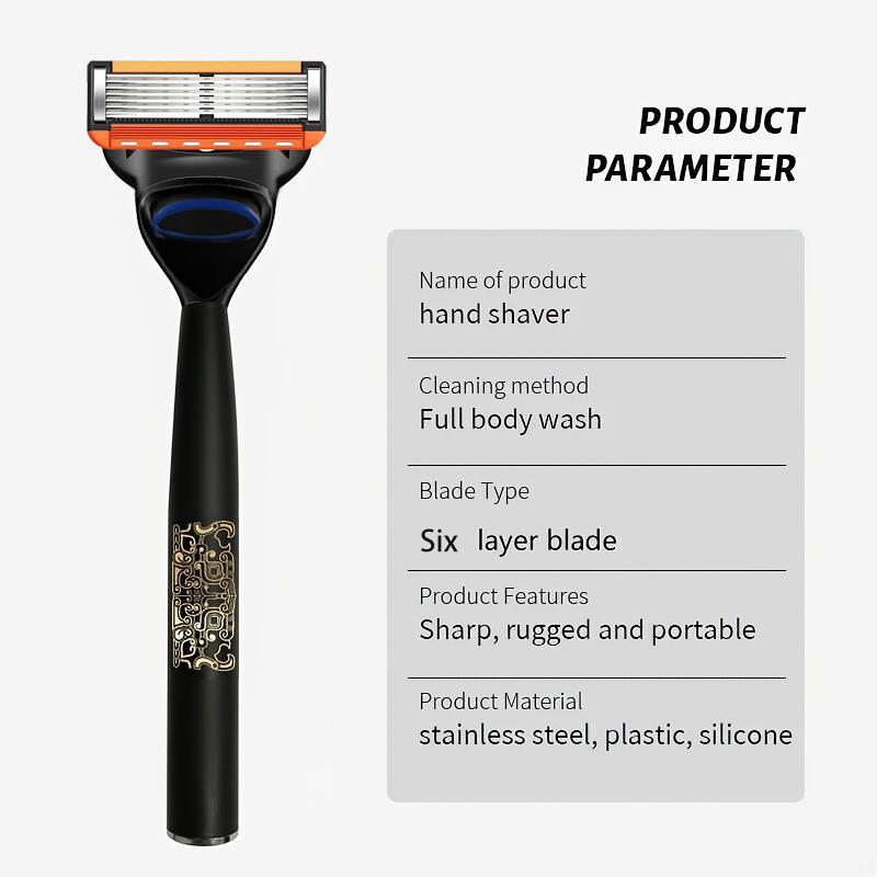 Product Introduction of 6 Layer Manual Razor & 8 Replacement Blade Heads, Classic Men's Shaving Tool, Smooth Shaving Tool, Washable Shaving Tool for Men 3
