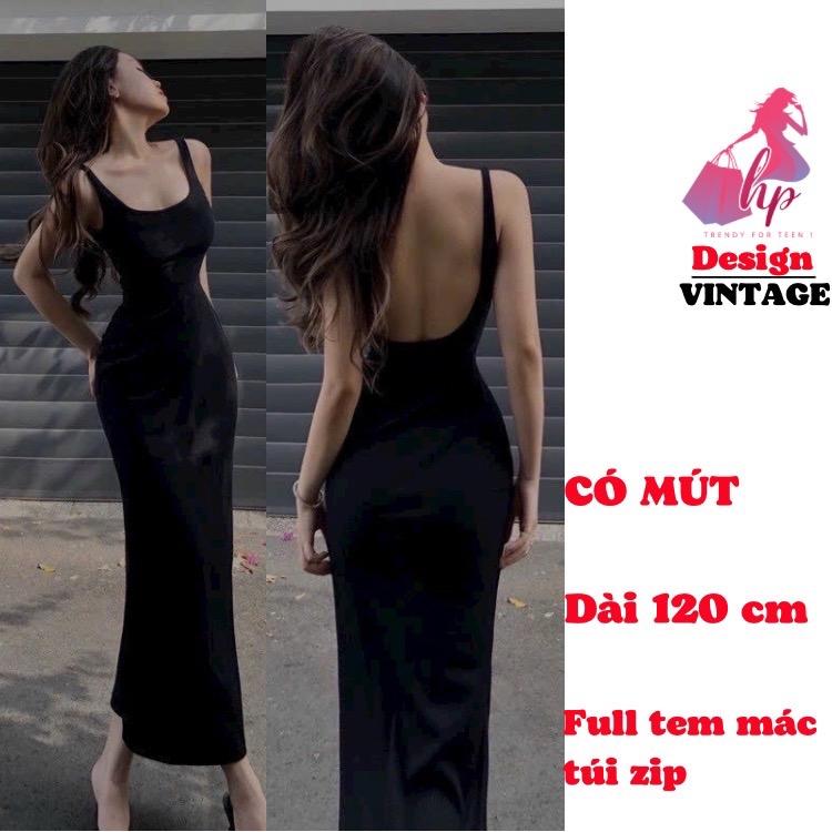 Đầm 2 dây bản to dài hở lưng có mút , váy hai dây nữ maxi dài ôm  body màu đen đi tiệc tôn dáng có mút VD956 Women Dress Thun Voan Voi