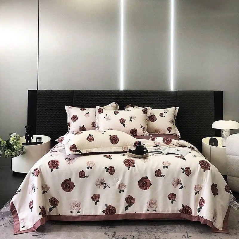 Bộ chăn ga gối lụa thái 4 món chăn trần bông hàng nhập khẩu 6