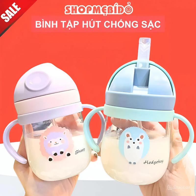 Bình tập uống nước cho bé 250ml bình nước có ống hút silicon có van chống sặc chịu nhiệt tốt có tay cầm chắc chắn Shop Mẹ Bí Đỏ