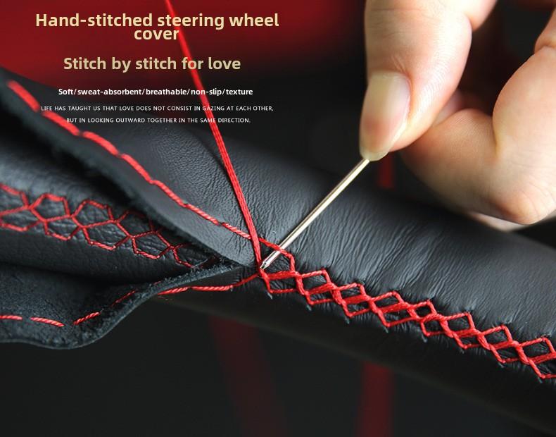 Product Introduction of Hand Shears Leather Steering Wheel Cover Leather Layer Handle Cover Non-Slip Breathable Car Supplies 12