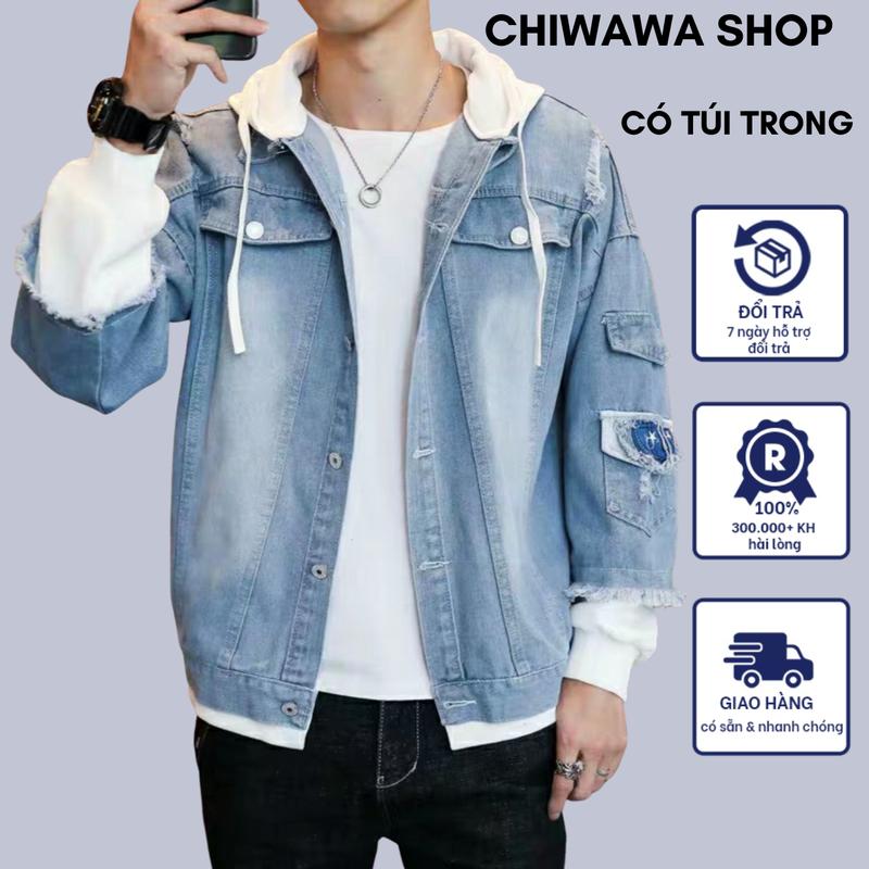 Áo khoác jean nam nữ unisex form rộng có nón nỉ phối đẹp size 40-75kg Menswear Cotton