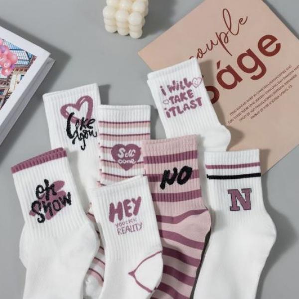 Pink Socks Mid-Calf Autumn and Winter Ins Tide Versatile Mori Cotton Online Celebrity College Style Cute Sport Long Socks 1