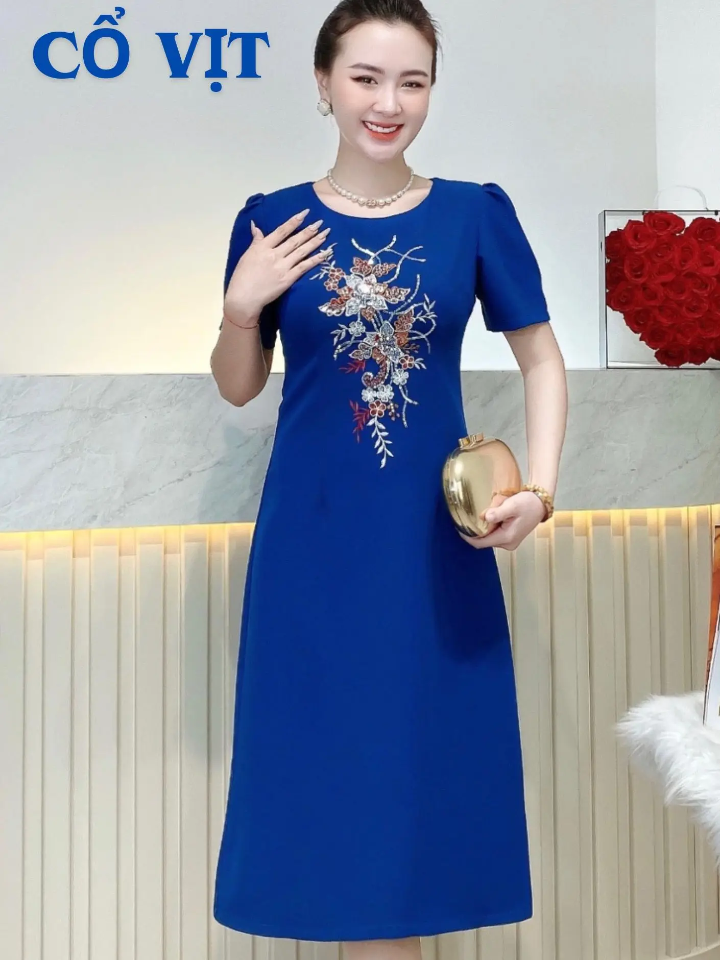 PHÚC AN  ĐẦM THÊU HOA PHỐI PHALE KIM SA LẤP LÁNH