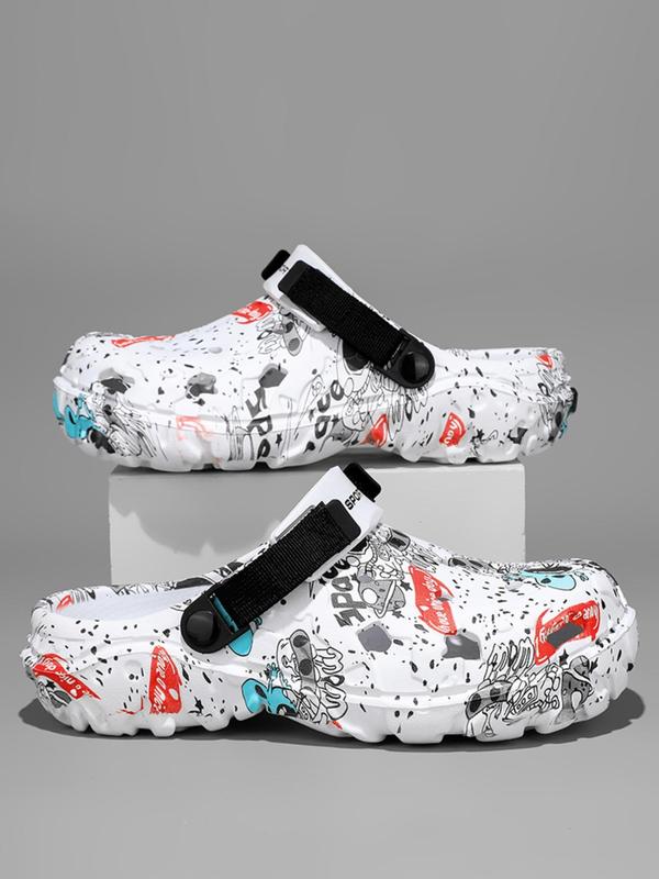 Men's Fashionable Graffiti Pattern Slides, Casual Comfortable Breathable Slippers for Summer, Male All-match Round Toe Slippers for Daily Wear, Walking Shoes 1