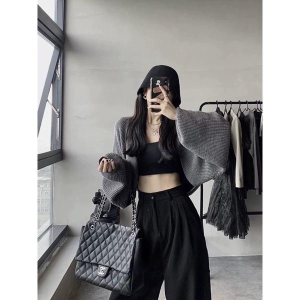 Áo Khoác len cadigan nữ dáng croptop tay cánh dơi loại dày đẹp
