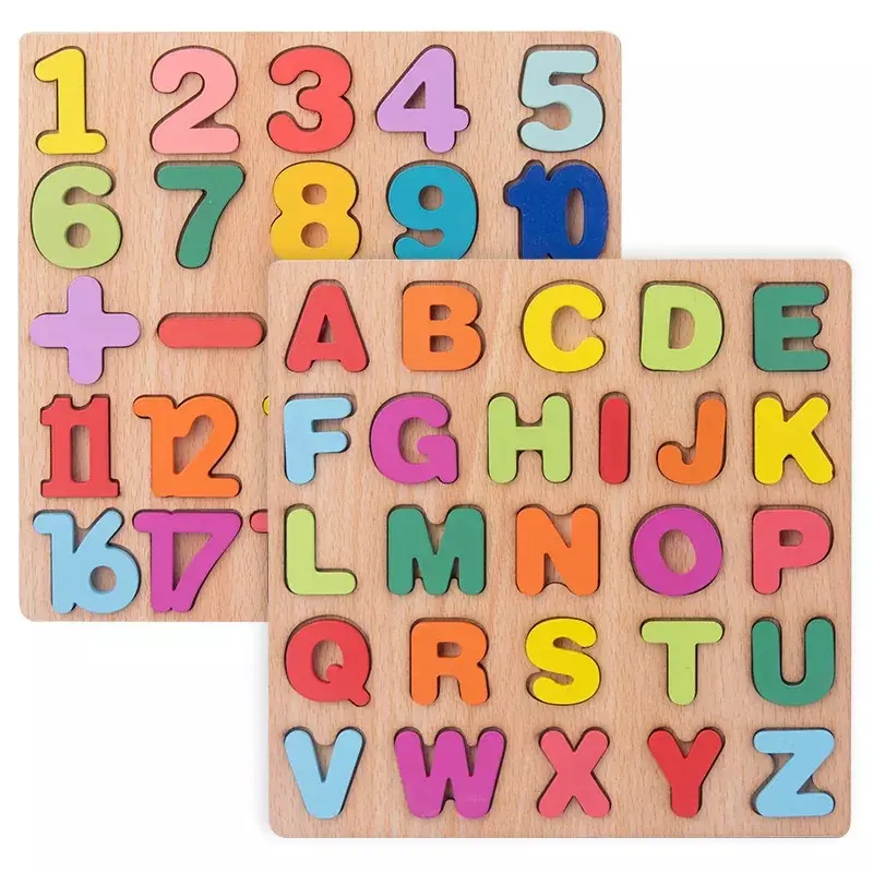 New Wooden 3D Puzzle Toy Kids English Alphabet Number Cognitive Matching Board Baby Early Educational Learning Toys for Children