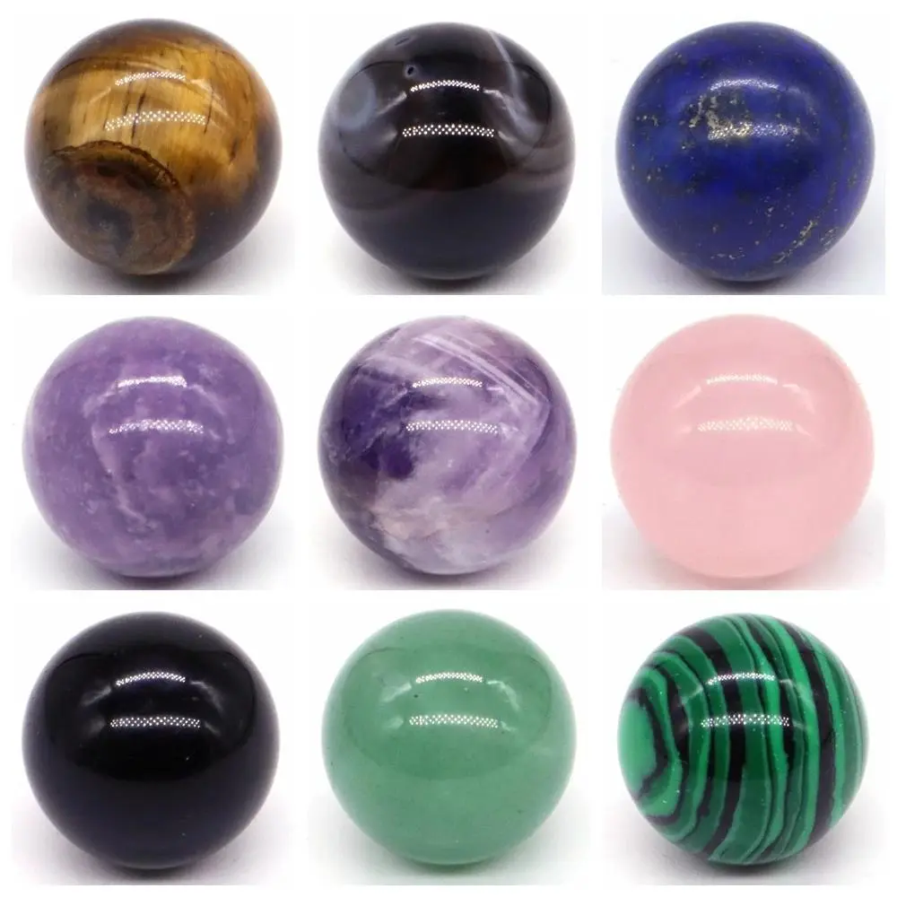 5PCS / Set Mini 16mm Natural Stones Crystals Round Ball Healing Reiki Amethyst Rose Quartz Energy Chakra Globe Beads Specimen crystal  sphere black  obsidian
