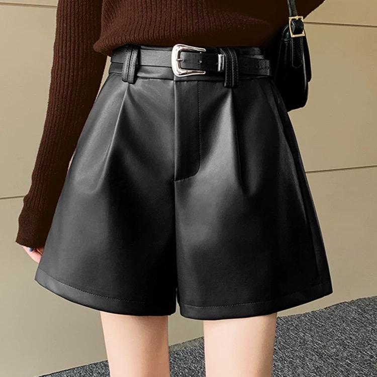 Quần Sooc Da Dành Cho Nữ Hai Màu Đen Nâu kèm đai