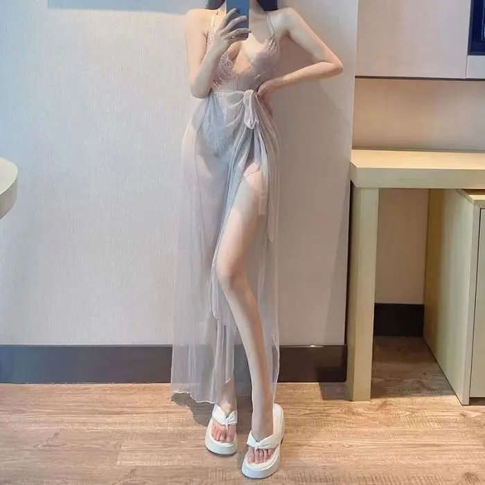Váy Ngủ, Hở Lưng Băng Quấn Nâng Ngực Cổ Chữ V, Không Lưng, Ren Trơn, Xuyên Thấu, Váy Buộc Dây, Không Ngủ, Lấy Cảm Hứng Từ Người Nổi Tiếng Trên Internet, Thời Trang, Quyến Rũ, Thời Trang Mới, Năm 2025