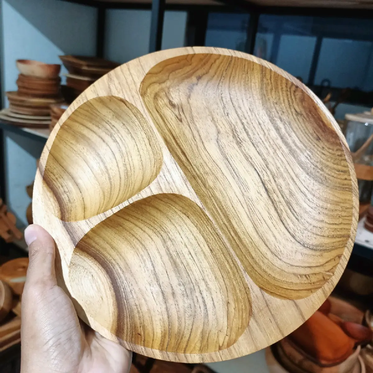 *Promo (free sendok jati) Piring Kayu Piring bulat bersekat bahan jati dan mahoni Hampers Kitchenware Souvenir