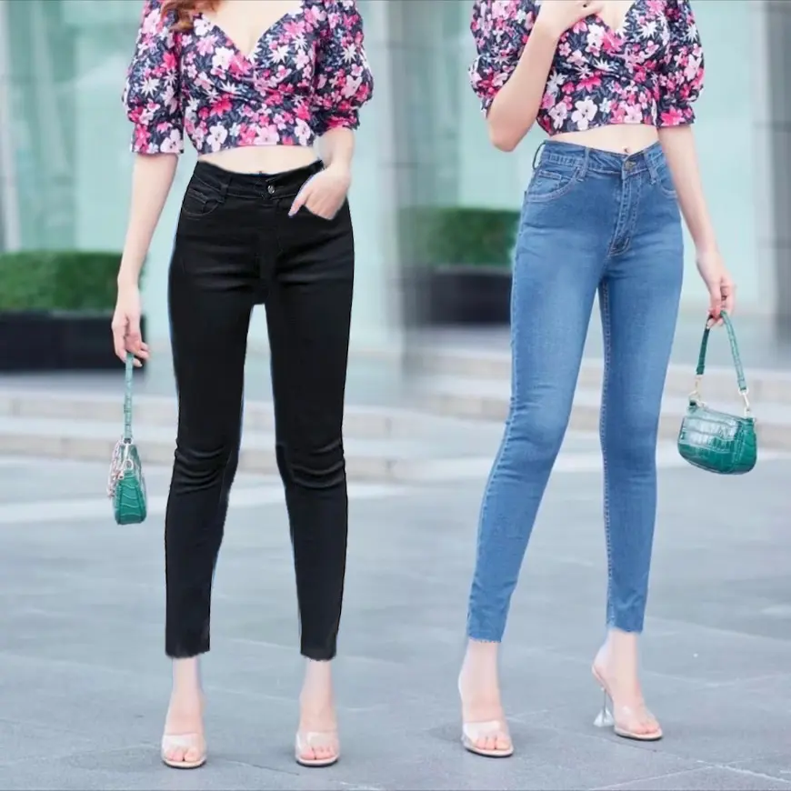 พร้อมจัดส่ง มีไซซ์ S-4XL กางเกงยีนส์ เอวสูง สไตล์เกาหลี กางเกงยีนส์ขายาวทรงกระบอกเล็ก ผ้ายืดสวมใส่สบายมาก