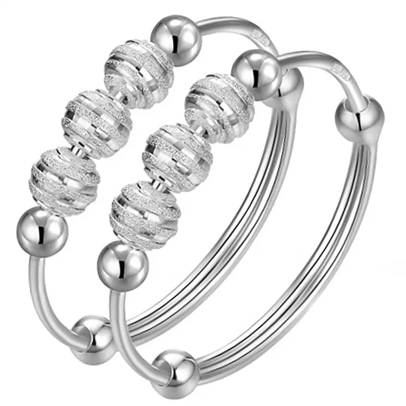Frosted Sanyuan round Beads Children's Fashion Bracelet Baby round Beads Silver-Plated Bracelet Nail Sand Fashion Bead Push-Pull Bracelet pixiu