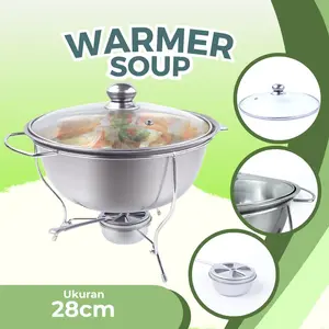 COD TERMURAH Panci Warmer Stove Soup Tempat Sayur Soup Prasmanan Stainless Steel Tutup Kaca Kitchenware