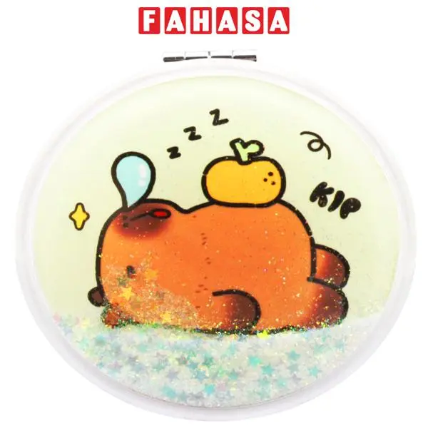 Gương Tròn Cầm Tay 2 Mặt Nhũ Kim Tuyến Hình Capybara - WanLongDa ZT185-2465L1 - Màu Xanh Lá