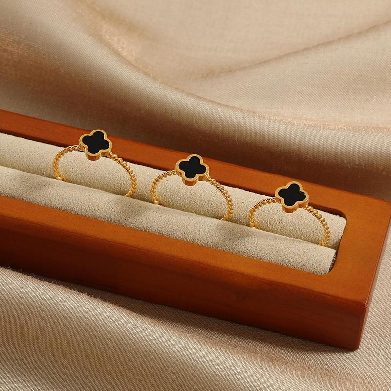 Nhẫn Cỏ Bốn Lá, Thép Titan Mạ Vàng 18k, Dành Cho Nữ, Không Gỉ Và Không Phai Màu Women 6