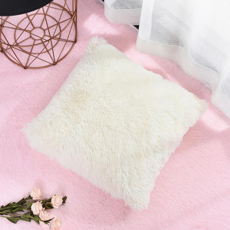 Soft Solid Fluffy Cushion Cover, 1 Count Square Soft Decorative Cushion Cover Without Filler For Home Sofa Chair 1