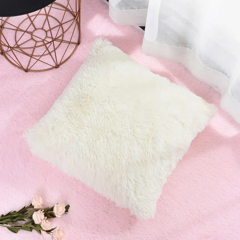 Soft Solid Fluffy Cushion Cover, 1 Count Square Soft Decorative Cushion Cover Without Filler For Home Sofa Chair 1
