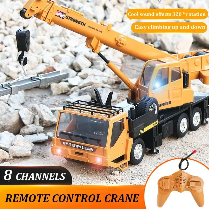 Đồ Chơi Xe Kỹ Thuật Xe Xúc Cần Cẩu Xe Tải Điều Khiển Từ Xa RC, 8 Kênh, Quà Tặng Đồ Chơi Cho Bé Trai Toy Pin 0