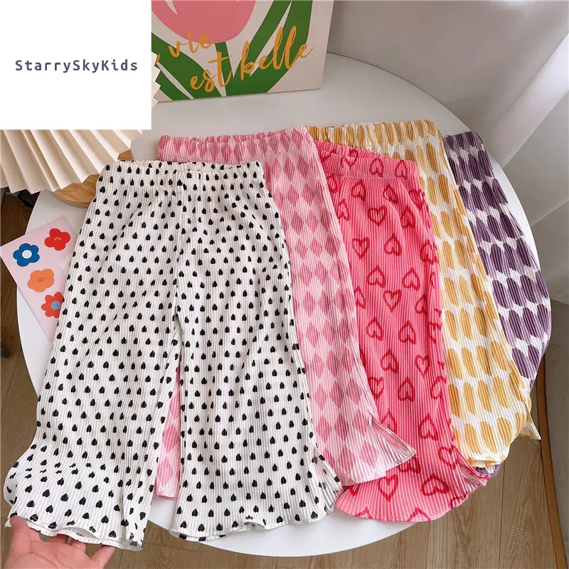 Korean Version Wide-Leg Mosquito-Repellent Summer Pants with Thin Style Cartoon Print Comfortable Straight Pants for Girls 90-140cm