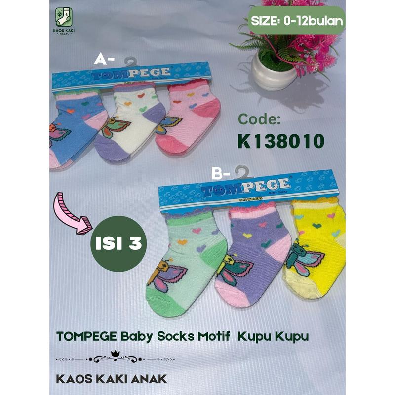 Kaos Kaki Anak Paket Isi 3pcs Pendek Warna-Warni Motif Umur 0-12 Bulan | Tompege Baby Socks | Kos Kaki 5