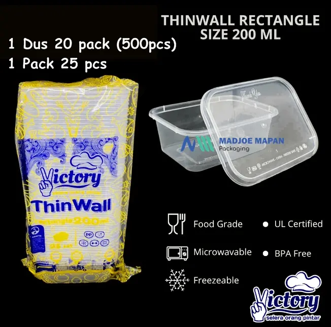Thinwall Rectangle 200ml VICTORY / Kotak Makan Plastik Microwave Dessert Box Salad Biah Sekali pakai