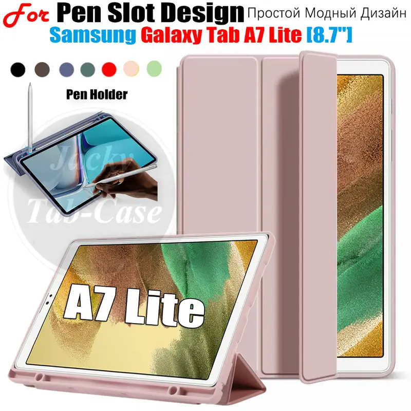 Bao da máy tính bảng lật PU, dành cho Samsung Galaxy Tab A7 Lite 8.7 inch SM-T227, SM-T220, T225, T220, T225, Bao gồm bút cảm ứng, chất liệu da PU, màu đen, được gửi cùng với máy tính bảng 0