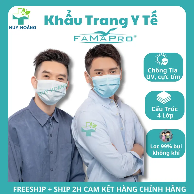 [Hộp 500 Cái] Khẩu trang y tế Famapro 4 lớp dày dặn kháng khuẩn, khẩu trang Farmapro chống nắng 3