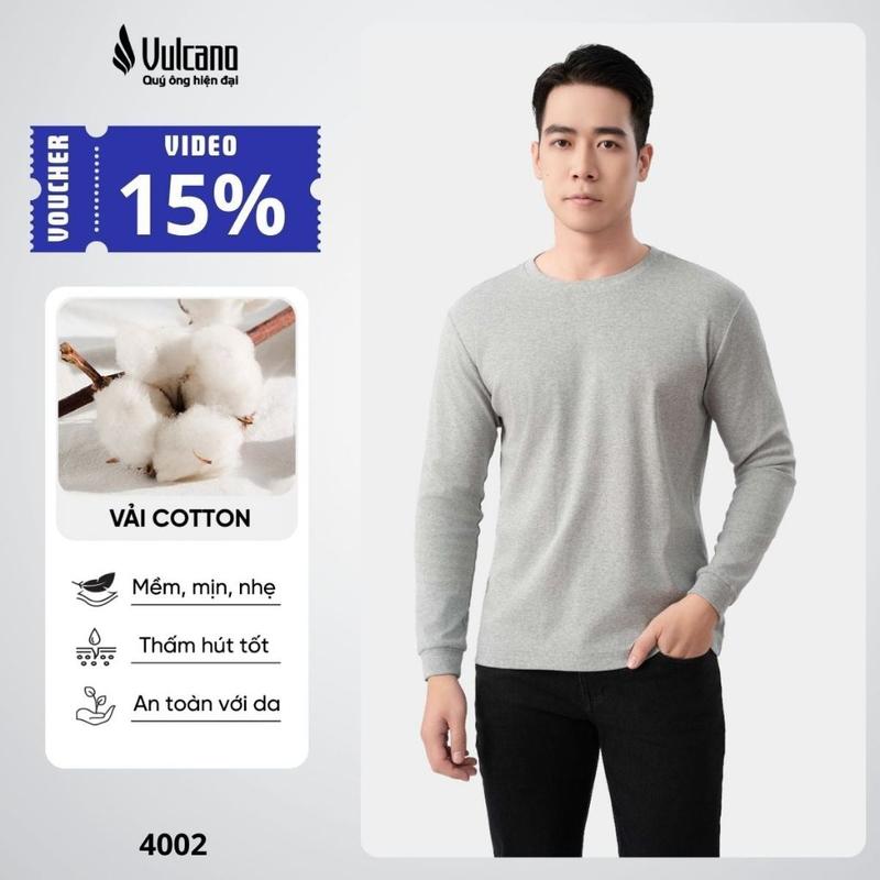 Áo giữ nhiệt nam cổ tròn Vulcano, áo thun dài tay thu đông 4002 giữ ấm dáng casual, chất liệu cotton cao cấp