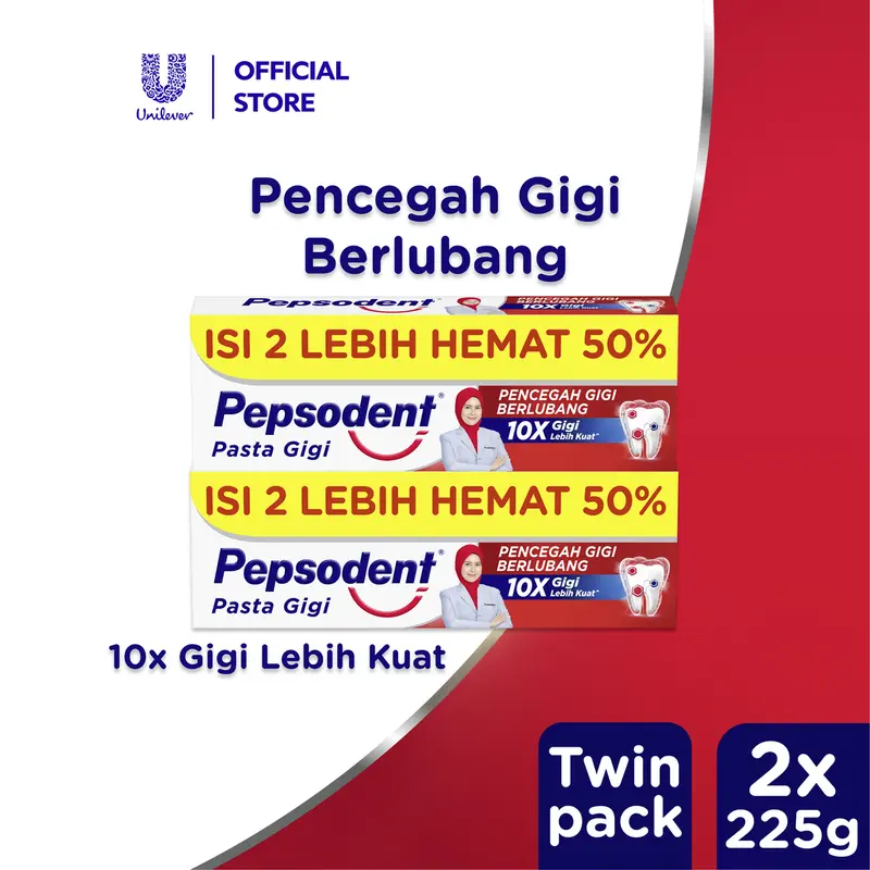 [SALE !] Pepsodent Pencegah Gigi Berlubang Pasta Gigi 225G Value Pack - Twinpack Mulut Mencerahkan 0