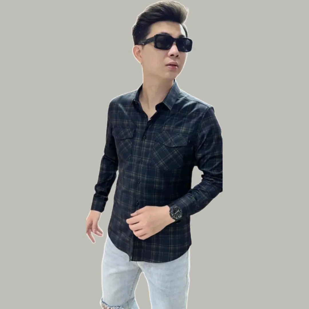 Áo Sơ Mi Nam, Nữ Tay Dài Sọc Caro Phối Hai Màu, Có túi, Chất Liệu Nỉ Cotton mềm, Phong Cách Trẻ Trung Cổ Tròn Cổ Tròn Có Cổ Menswear sơ mi cộc  đỏ somina mhanquoc đen xám khỏe mạnh
