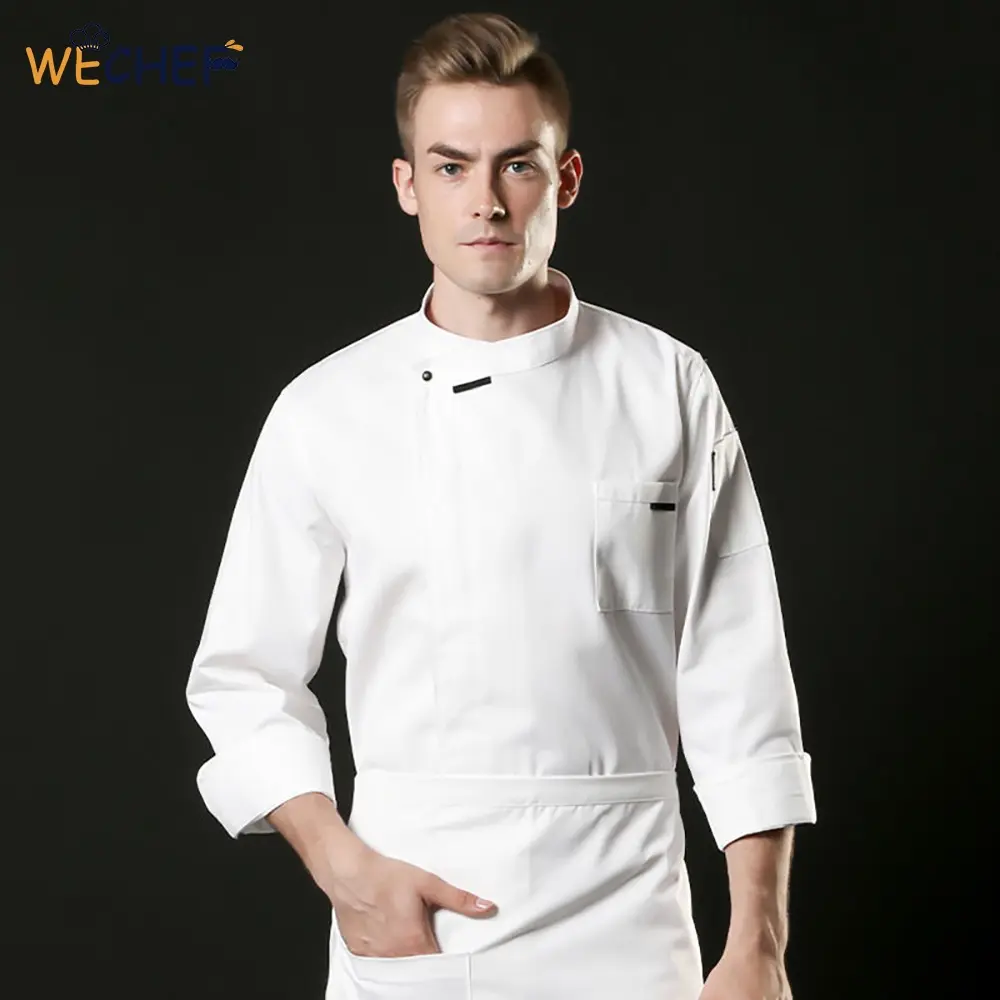 Áo đầu bếp, váy đầu bếp, màu trắng, vải đen, kích thước tốt, thích hợp cho khách sạn, nhà hàng, đầu bếp ngôi sao, có sẵn để vận chuyển