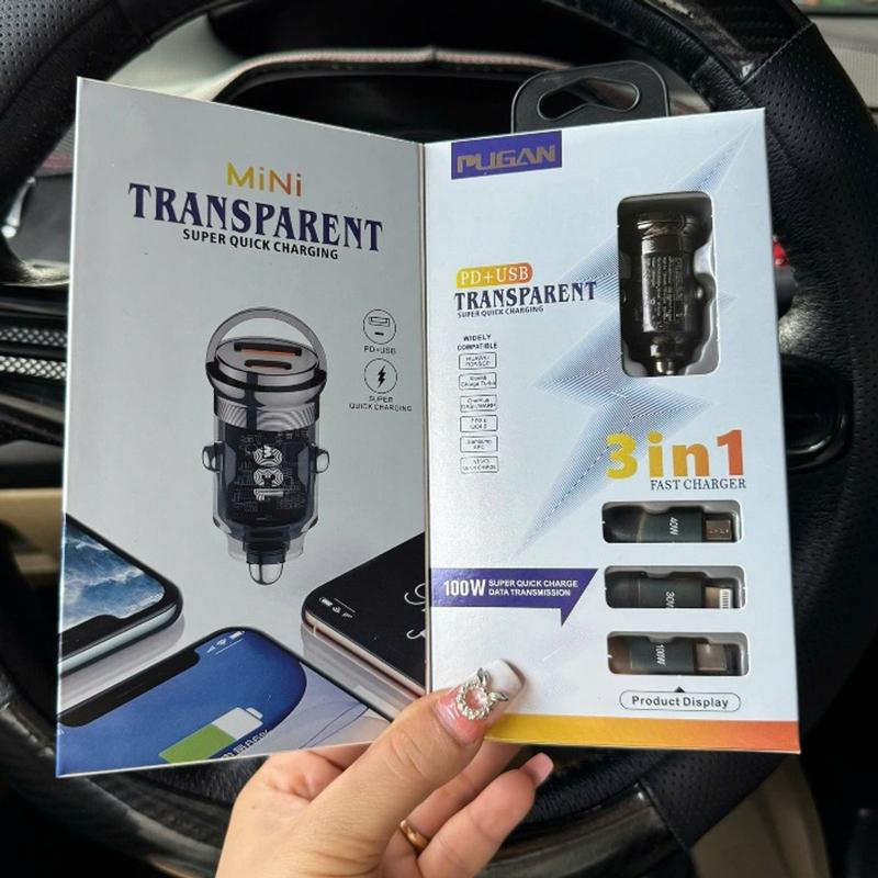 Tẩu Sạc Nhanh Ô Tô PUGAN 130w (QC5.0 + PD36W) Sạc Siêu Nhanh Cắm Tẩu Âm Nguồn 2 Cổng USB và TYPE C Phù Hợp Mọi Dòng Xe 1