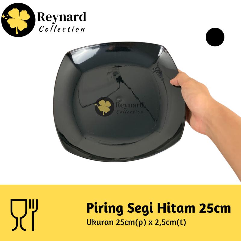 Piring Kotak 10 Inch Piring Segi 25cm Piring Hitam Piring Makan Piring Semi Melamin Plastik High Quality 2