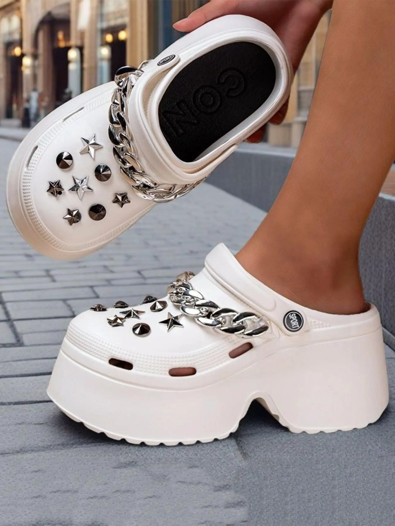 Women's Fashionable Chain Decor Platform Slides, Casual Comfortable Breathable Slippers for Beach, Female All-match Round Toe Slippers for Daily Wear, Walking Shoes, Classy Sandals