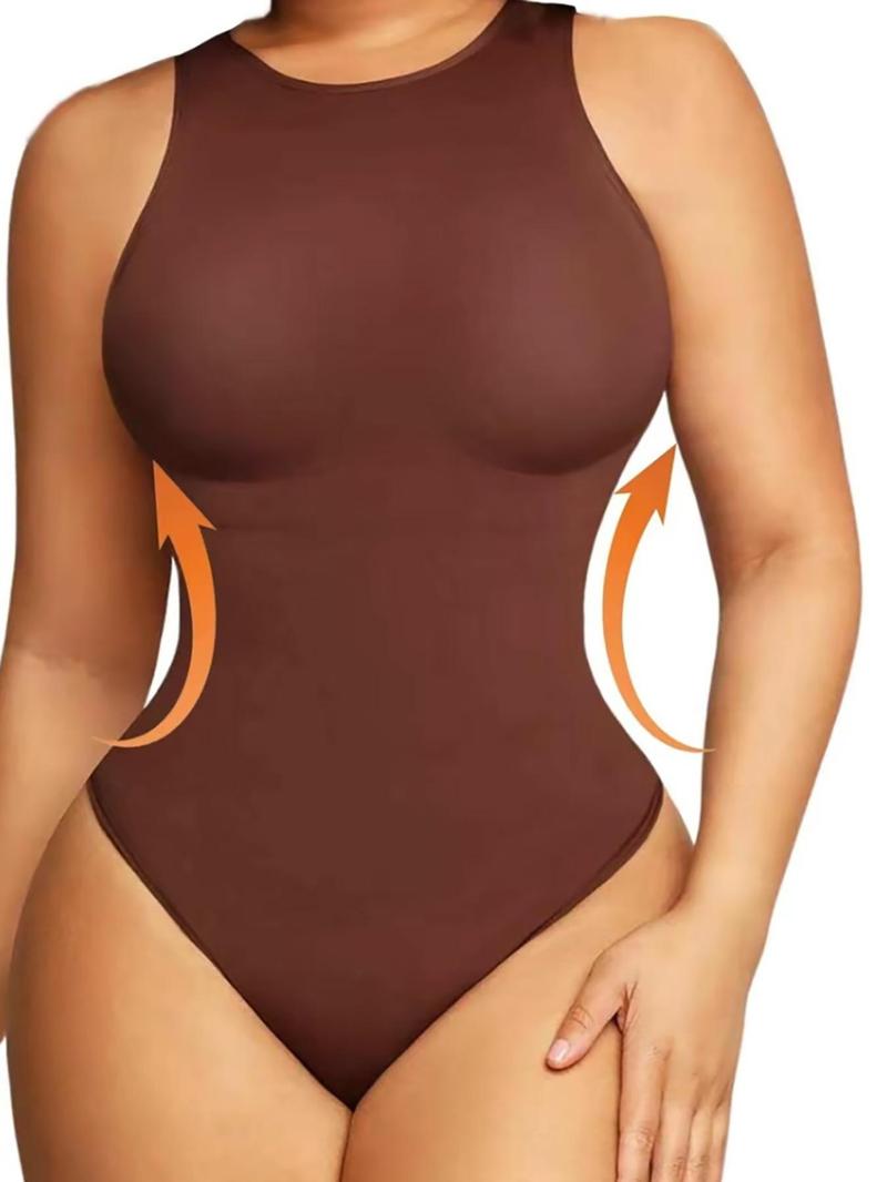 Product Introduction of Women's Solid Round Neck Bodysuit, Casual Sleeveless Bodysuit for Daily Wear, Ladies Clothes for All Seasons 1