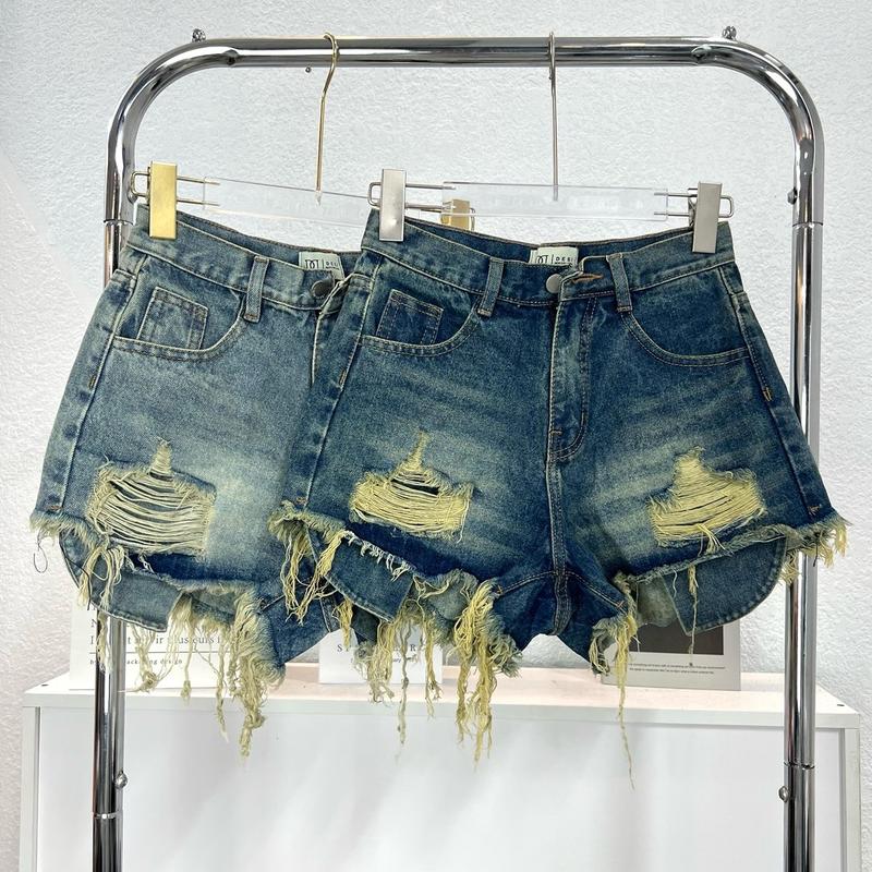 BM12 Quần Đùi Short Jean Nữ Ngắn Rách Xước Tua Rua Lộ Túi Trước Sau Hai màu Đậm Nhạt Women Pants jeannu