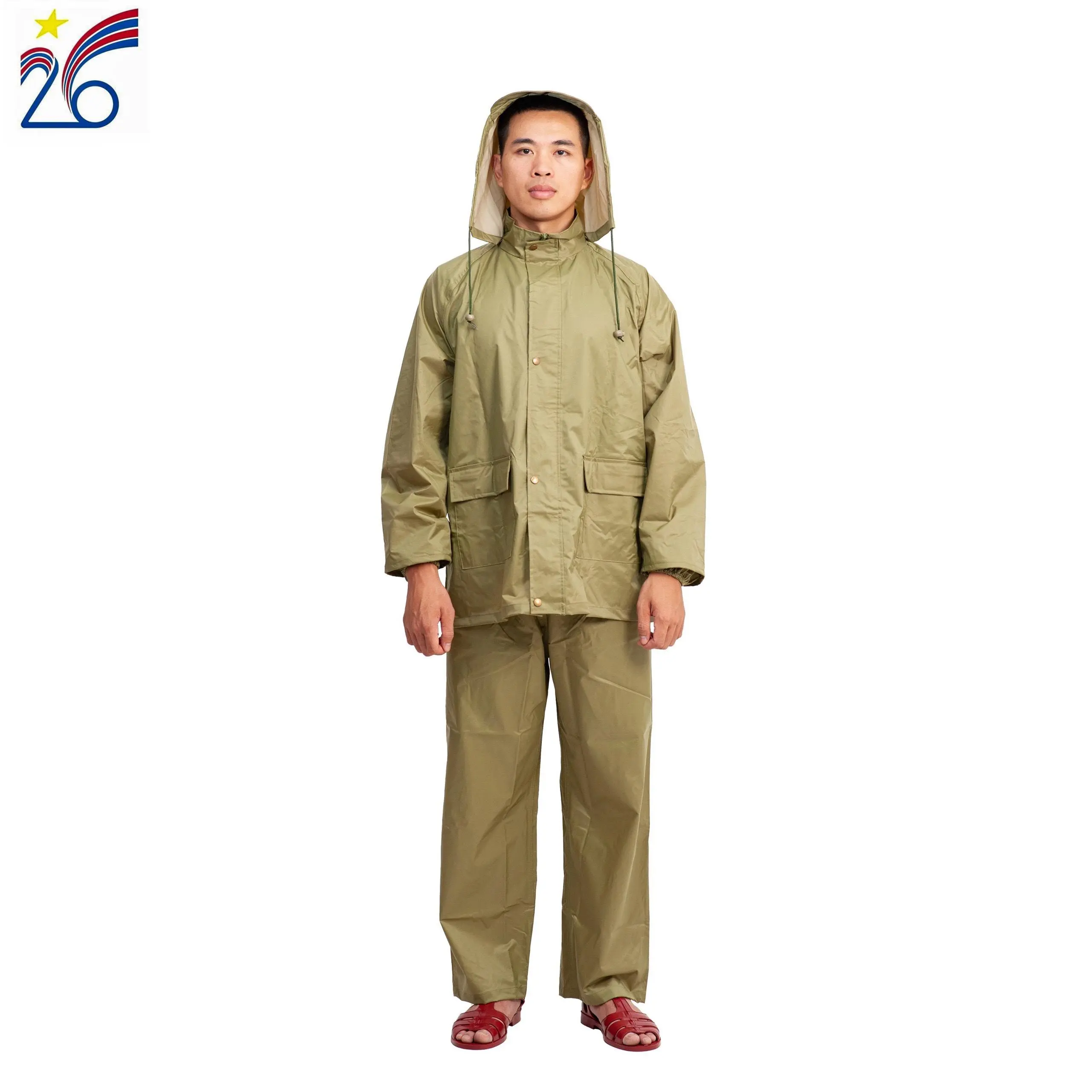 Bộ quần áo mưa màu cỏ úa QĐ, sản phẩm của Công ty Cổ phần 26 - BQP