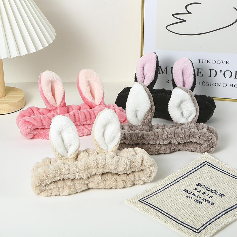 Cute Plush Face Wash Rabbit Ears Headband Flannel Non-slip Headband ...